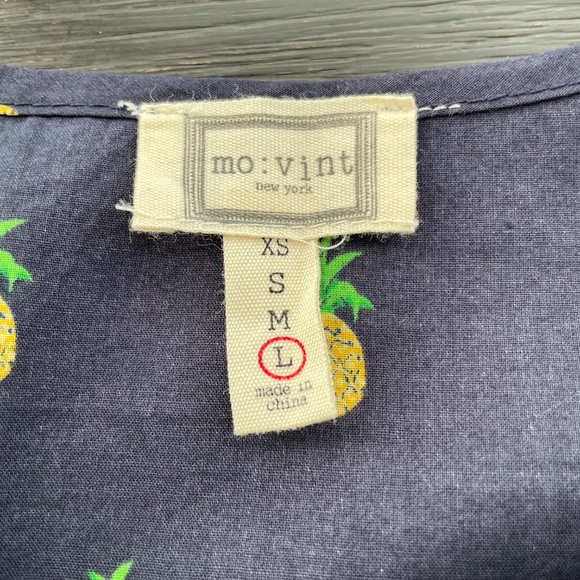 MO:VINT Size Large Blue Pineapple Print Spaghetti Strap Tank Top 100% Cotton - Picture 3 of 6